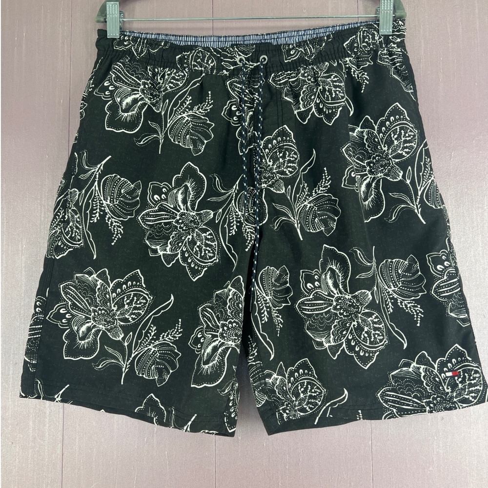 Tommy Hilfiger Mens Navy White Vacation Floral Swim Trunks Board Shorts Preppy L